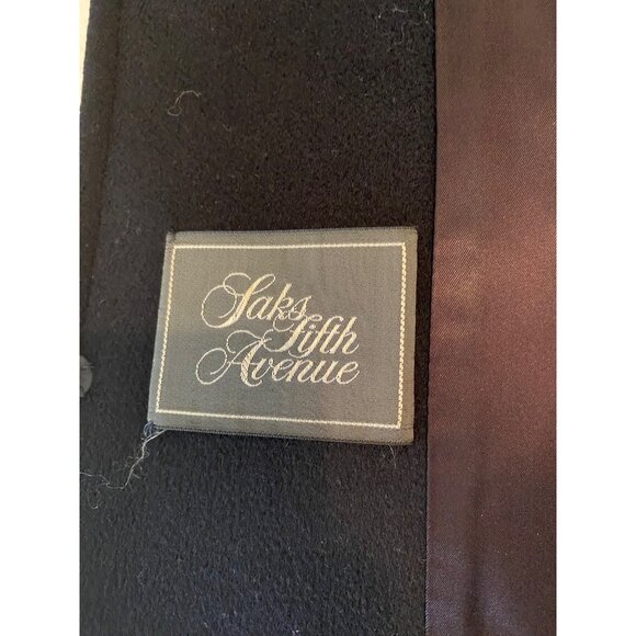 Saks Fifth Avenue Double-Breasted Black Wool Overcoat  Coat Trench Large - Picture 4 of 10